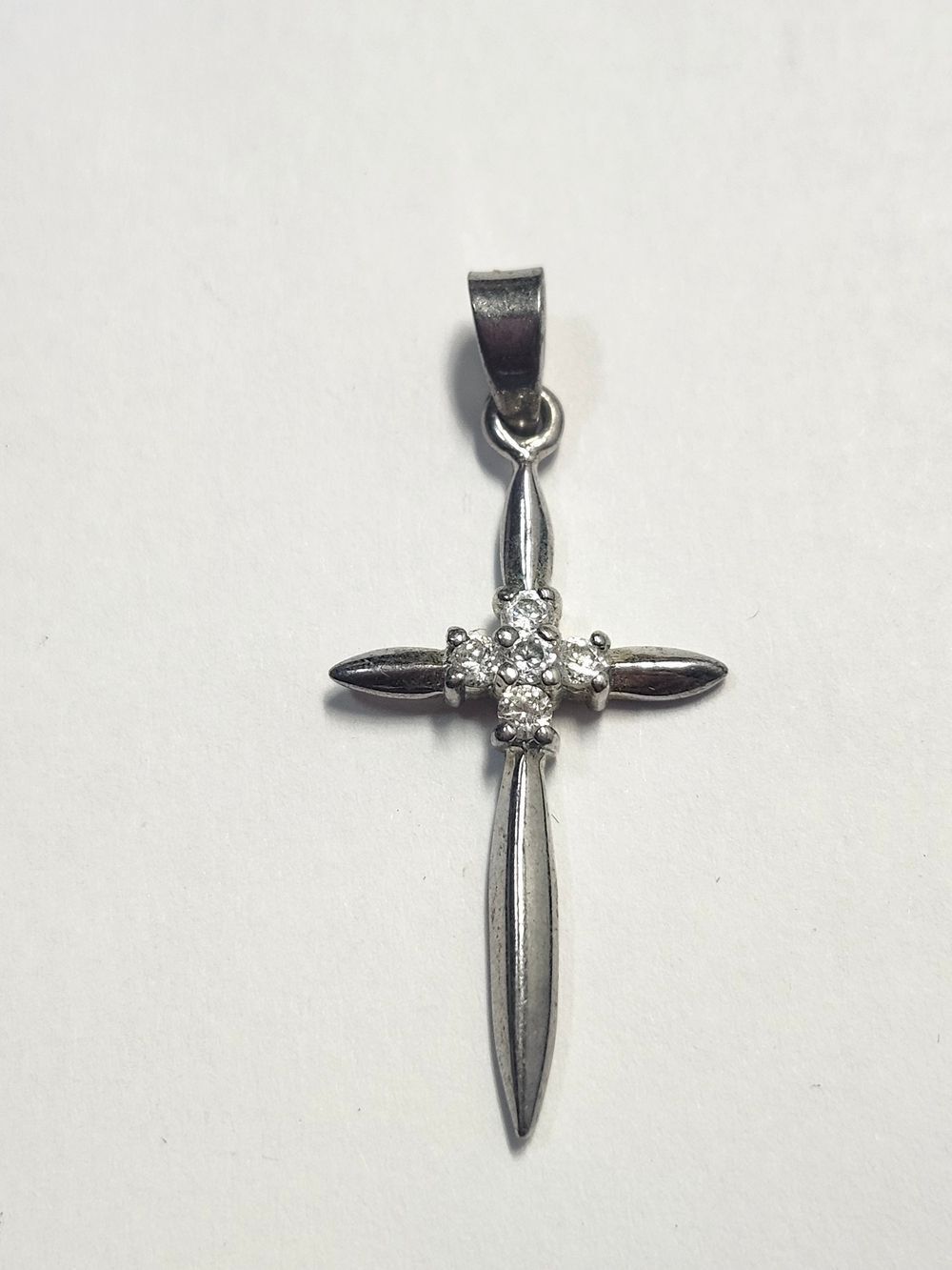 Sterling Silver Plated Cross Pendant with Clear Stones - Silver
